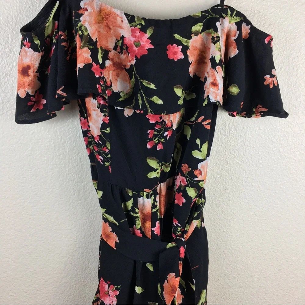 Premier Amour Floral Romper Crepe Ruffle Short Sleeve Off Shoulder Back Zip 10
